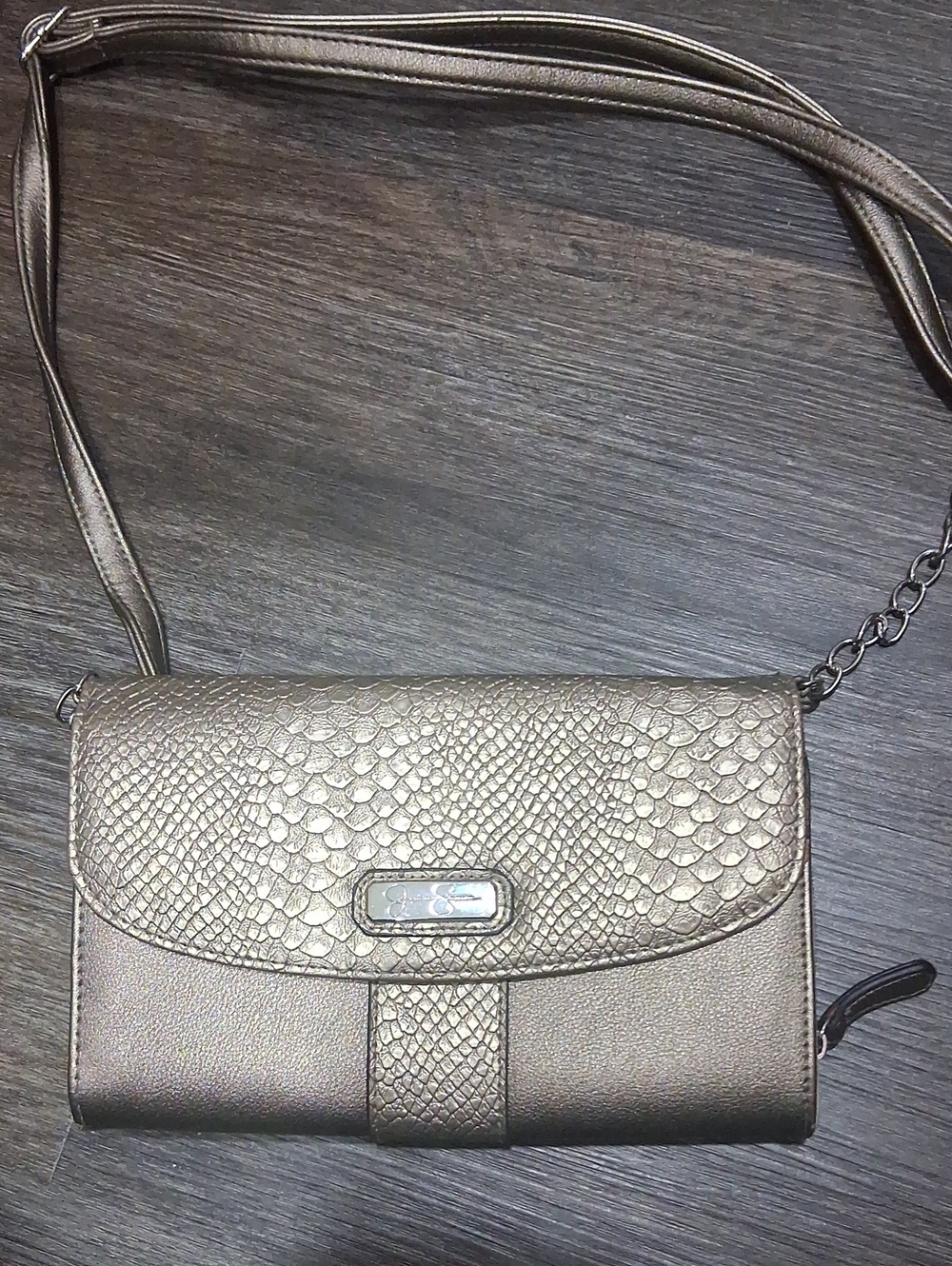 Jessica Simpson Metallic Pewter Textured Crossbody Bag